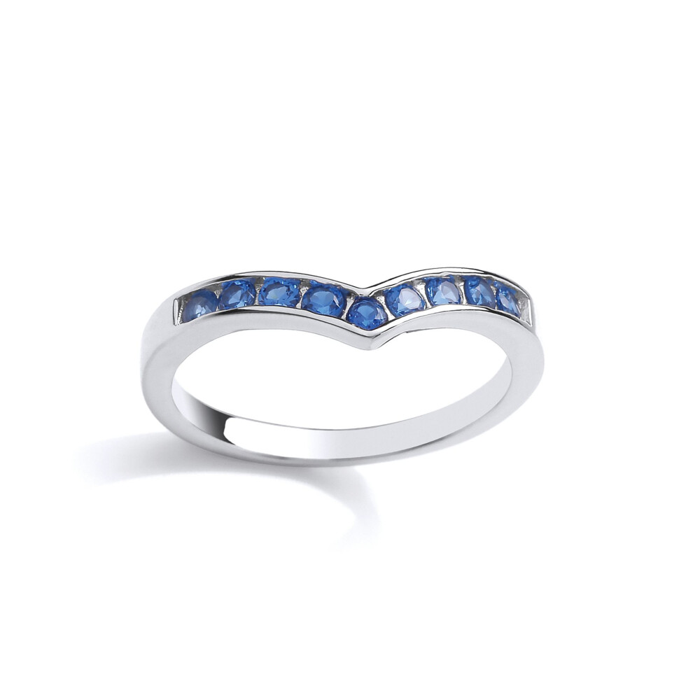 Jewelco London (P) Ladies Sterling Silver Sapphire-Blue Cubic Zirconia 9 Stone Channel Set Wishbone Eternity Ring - Gvr826sap Blue,Silver