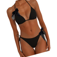 Women Bathing Suits Two Piece Nylon Spandex Texture Separate Design Comfortable Black XS