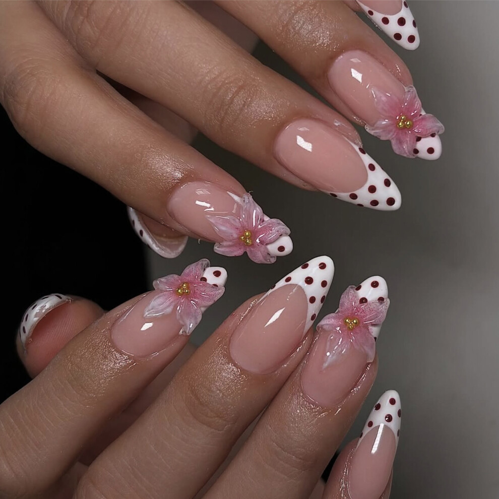 Pink 3D Flower False Nail Reusable Press On Nail For Office Or Party Evening