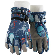 Children Water Resistant Warm Ski Gloves Winter Warm Fleece Mittens for Undersea whale L