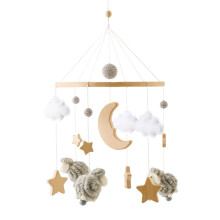 Wooden Star Moon Sheep Hanging Mobile Easy Assembly No Tools Infant Bed Toy Gray