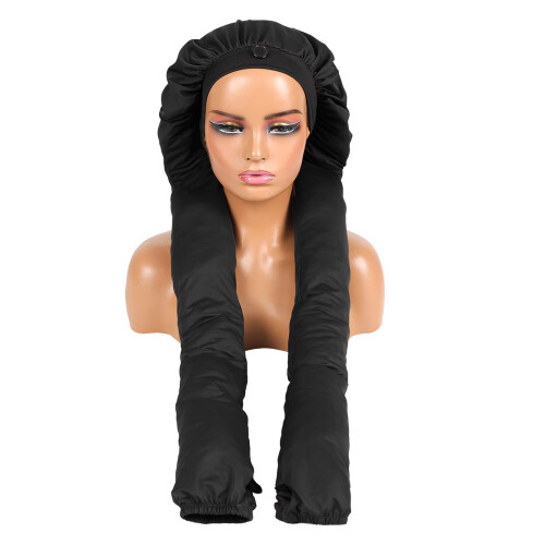 Sleep Cap Breathable Satins Braid Cap Adjustable Design For Women Nighttime Black