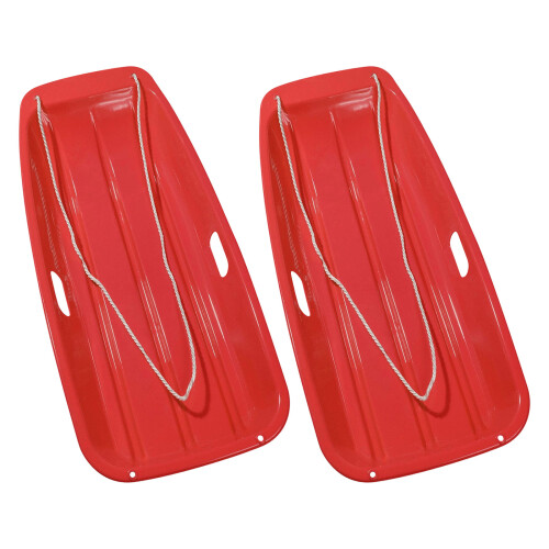 2Pcs Snow Sled with Pull Rope and Handles Slippery Racers Downhill Sprinter Red