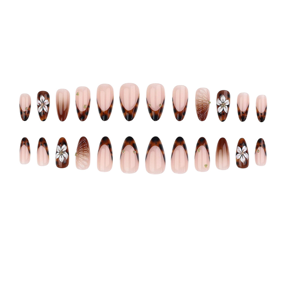 3D Flower Leopard False Nail Reusable Press On Nail For Office Or Evening