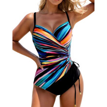 Sleeveless Floral Conjoined Swimsuit Deep V Comfortable Stretch Support Design Multi S