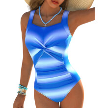 Women Piece Ruched Swimsuit with Briefs Training Swimwears for Swimming Surfing Blue XL