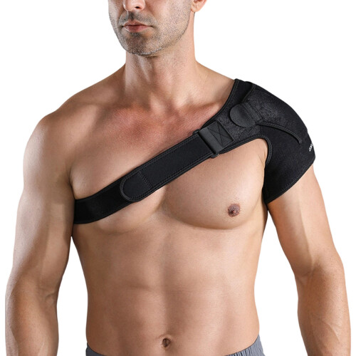 Breathable Single Shoulder Compression Sleeve Adjustable Strap Injury Prevention Black