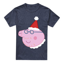 (S, Navy) Peppa Pig Unisex Adult Daddy Pig Santa Hat Heather T-Shirt