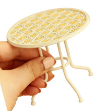 3PCS Iron Outdoor Furniture for Dollhouses 1/12 Scale Patios Garden Scene Yellow Table