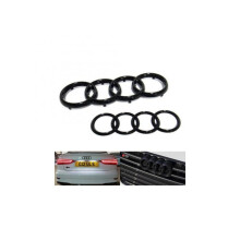 Audi Black Gloss Ring Emblem Set for Front Grille & Rear Trunk - Fits A3 A4 A5 A6 S3 S4 S5 S6 RS3 RS4 RS5 RS6