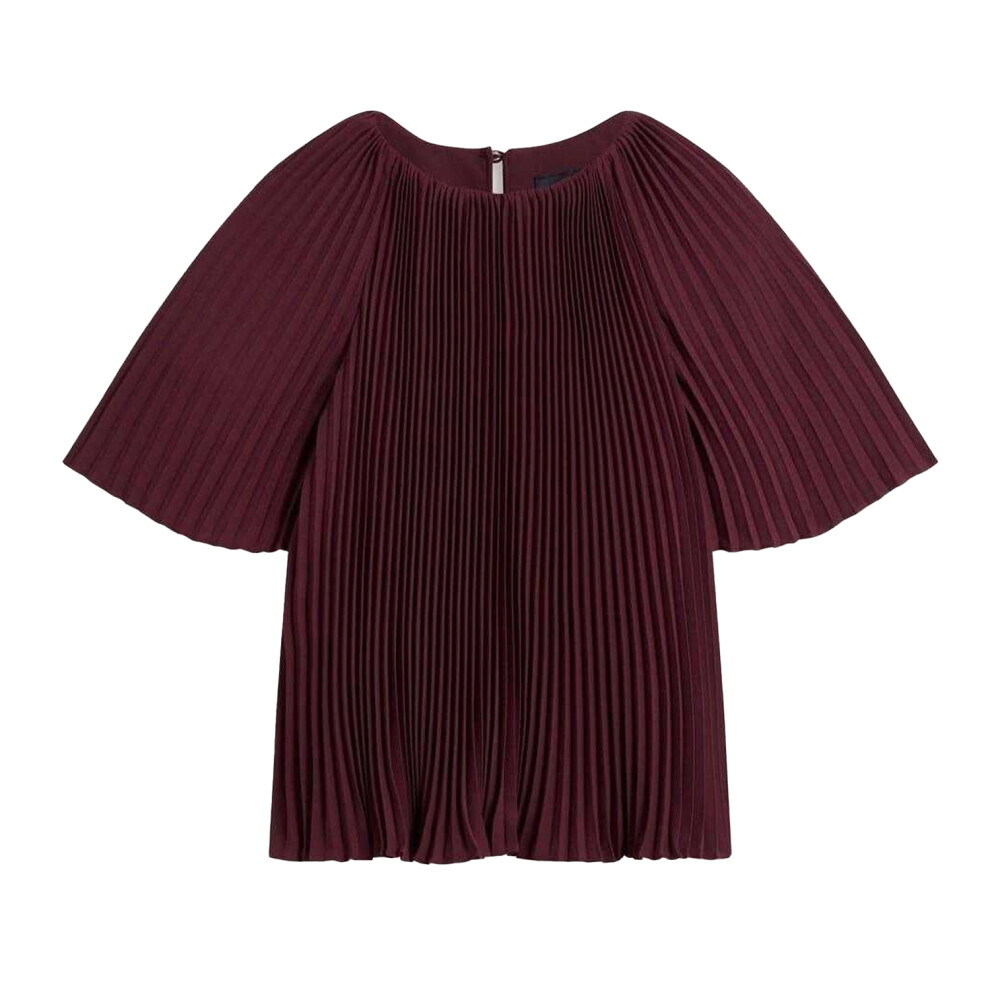 Ted Baker (14 Uk, Oxblood) Womens/Ladies Agara Pleated Crew Neck Blouse Multicoloured
