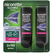 Nicorette QuickMist Mouthspray, Cool Berry (2 x 150 Sprays) Smoking or Vaping Cessation Aid, designed to start reducing cravings in 30 seconds (Quit
