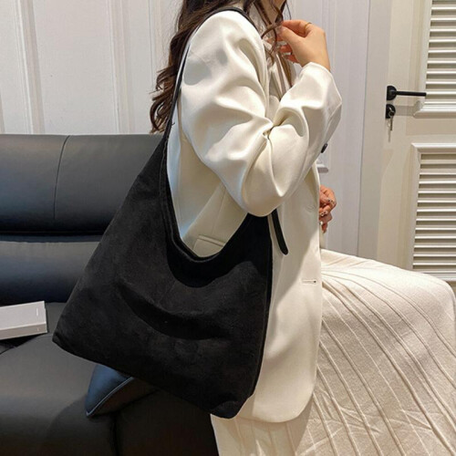 (Black) Casual Large Capacity Suede Bag