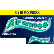 Airwaves Menthol & Eucalyptus Multipack, Sugar Free Chewing Gum 5 x 10 Pieces - Intense Mint Fresh Breath Gum - Air Travel Essentials, Festival Acces