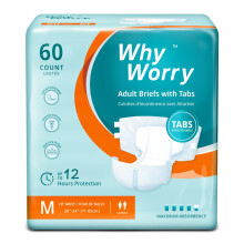 WhyWorry Adult Nappies for Women and Men, Disposable Adult Diapers for Incontinence with Overnight Absorbency, Odor Control, Unisex, Medium, 60 Count