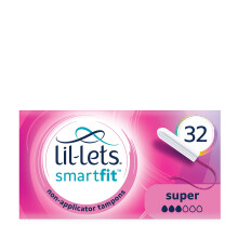 Lil-Lets Non-Applicator Super Tampons, 32 Count (Pack of 1), For Medium to Heavy Flow, 3 Droplets, Plant-Based, SmartFit Non-App Tampon