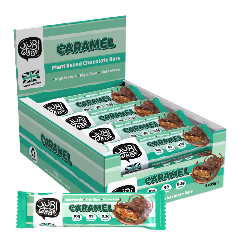 Yubi Bar Yubi Caramel - 12 Pack - Protein Bars - 99 Calories, High Protein, High Fibre, Low Sugar, Gluten Free And Dairy Free - Healthy Snacks/Nutrition Bar