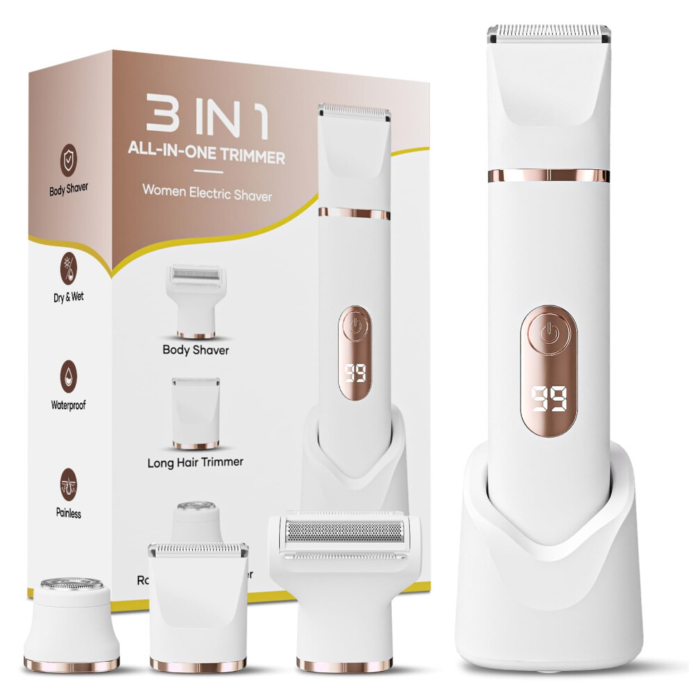 Tiovara Lady Shavers For Women 3-In-1, Painless Electric Razors Shaver Ipx7 Waterproof Cordless Body Hair Trimmer Pubic Hair Removal With Usb Charge