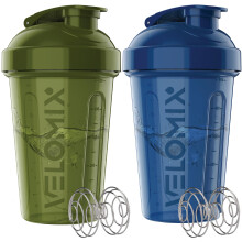 VELOMIX -2 PACK- 600ml Protein Shaker Bottle -2x Wire Mixball | Leak Proof Shaker For Protein Shakes | Stackable Protein Shake Bottle | Dishwasher Sa