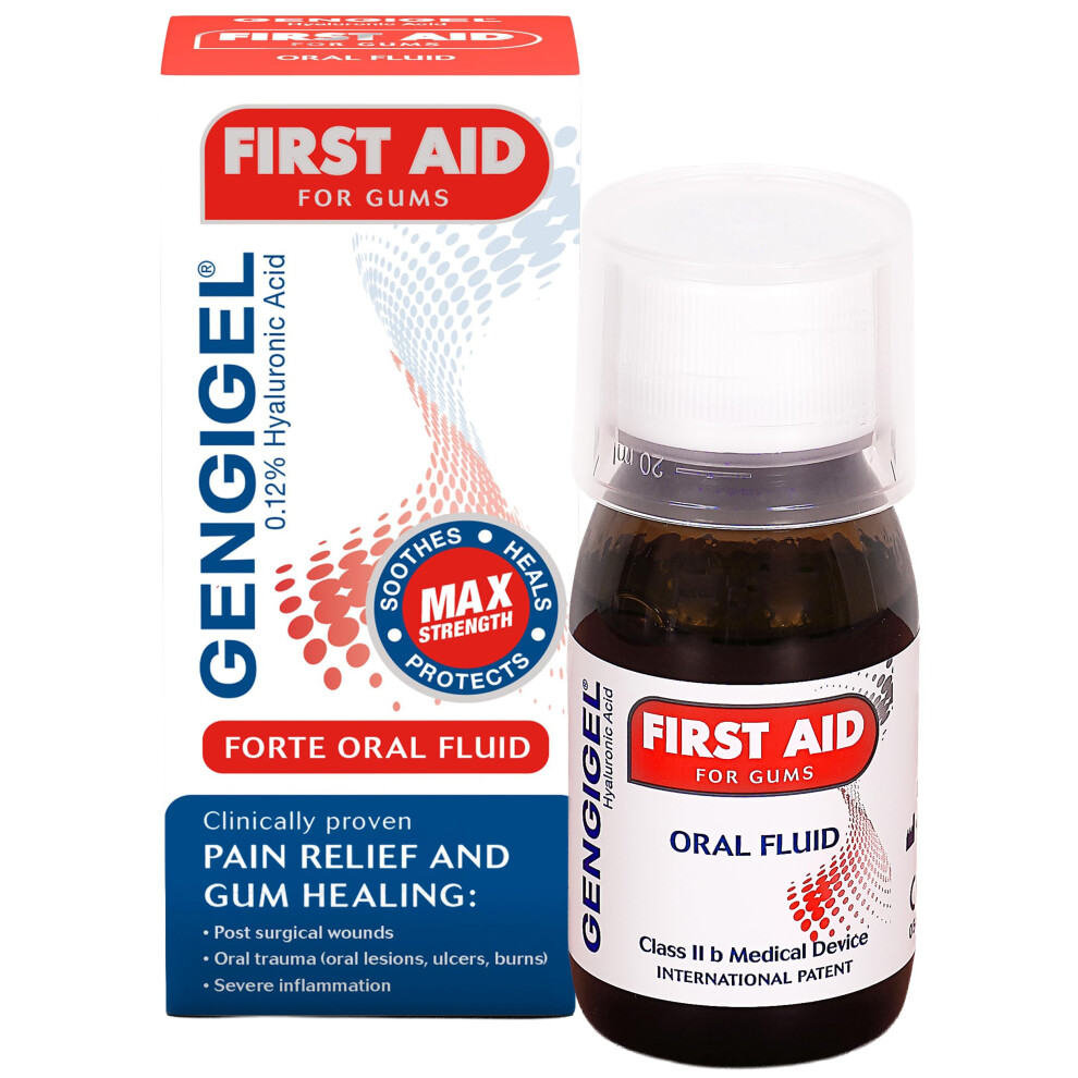 Gengigel First Aid Oral Fluid 50Ml Â Hyaluronic Acid Mouth Ulcer Treatment For Adults, Gum Repair & Gum Disease Care, Oral Rinse For Mouth Ulcers, G