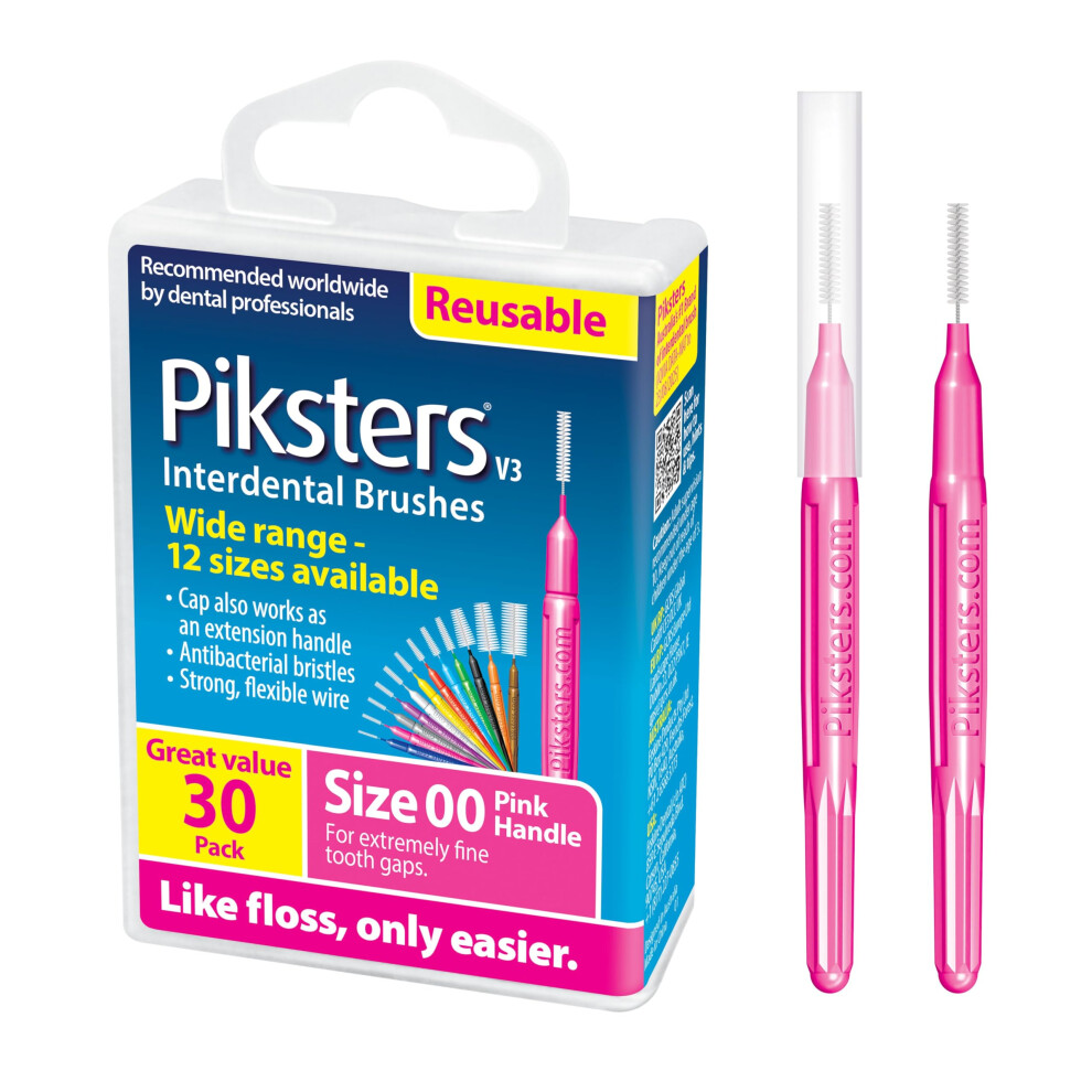 Piksters Interdental Brushes 30 Pk, Size 00, For Extremely Tight Gaps, Gum Soft Bristles For Plaque Removal, Safe For Braces