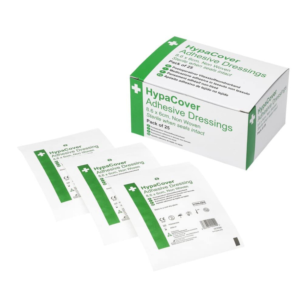 Safety First Aid Group Hypacover Pack Of 25 Adhesive Wound Dressings, Medium 8.6Cm X 6Cm, Sterile Hypoallergenic