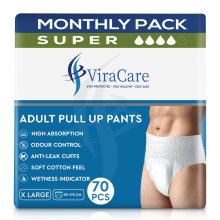 70 x Super Adult Nappies, Maximum Absorbency and Overnight Protection, Nappies for Men and Women, Incontinence Pants, Size X Large, Waist Size 95-175