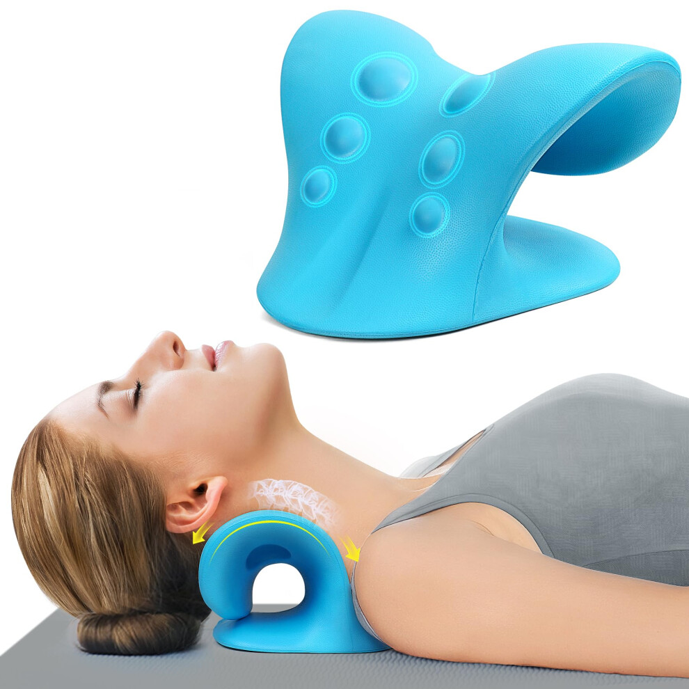 Comfortlife Blue Neck Stretcher For Pain Relief, Neck And Shoulder Relaxer Cervical Traction Device Pillow For Muscle Relax And Tmj Pain Relief (Blue)
