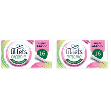 Lil-Lets Organic Non-Applicator Super Tampons, 16 Count (Pack of 2), for Medium to Heavy Flow, Made with 100% Organic Cotton, GOTS Certified, Vegan O
