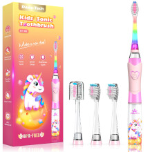 Kids Electric Toothbrush 3-5-6-12, Toddler Toothbrush Girls Electric Toothbrush with Timer Rainbow LED Light Up Sonic Battery Powered Junior Children