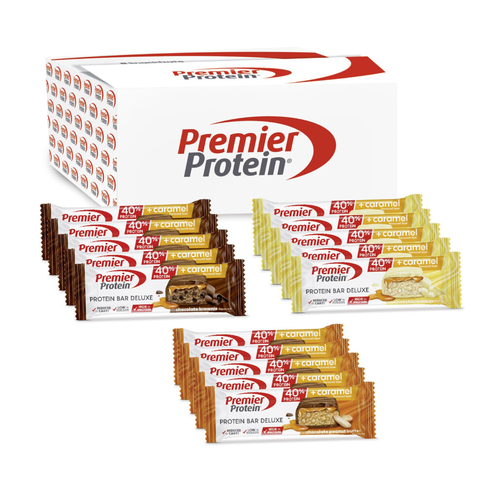 Premier Protein - Protein Bar Deluxe 40 Percent - Multiflavourbox - 15X50g - Low Sugar - Low Carb - Palm Oil Free