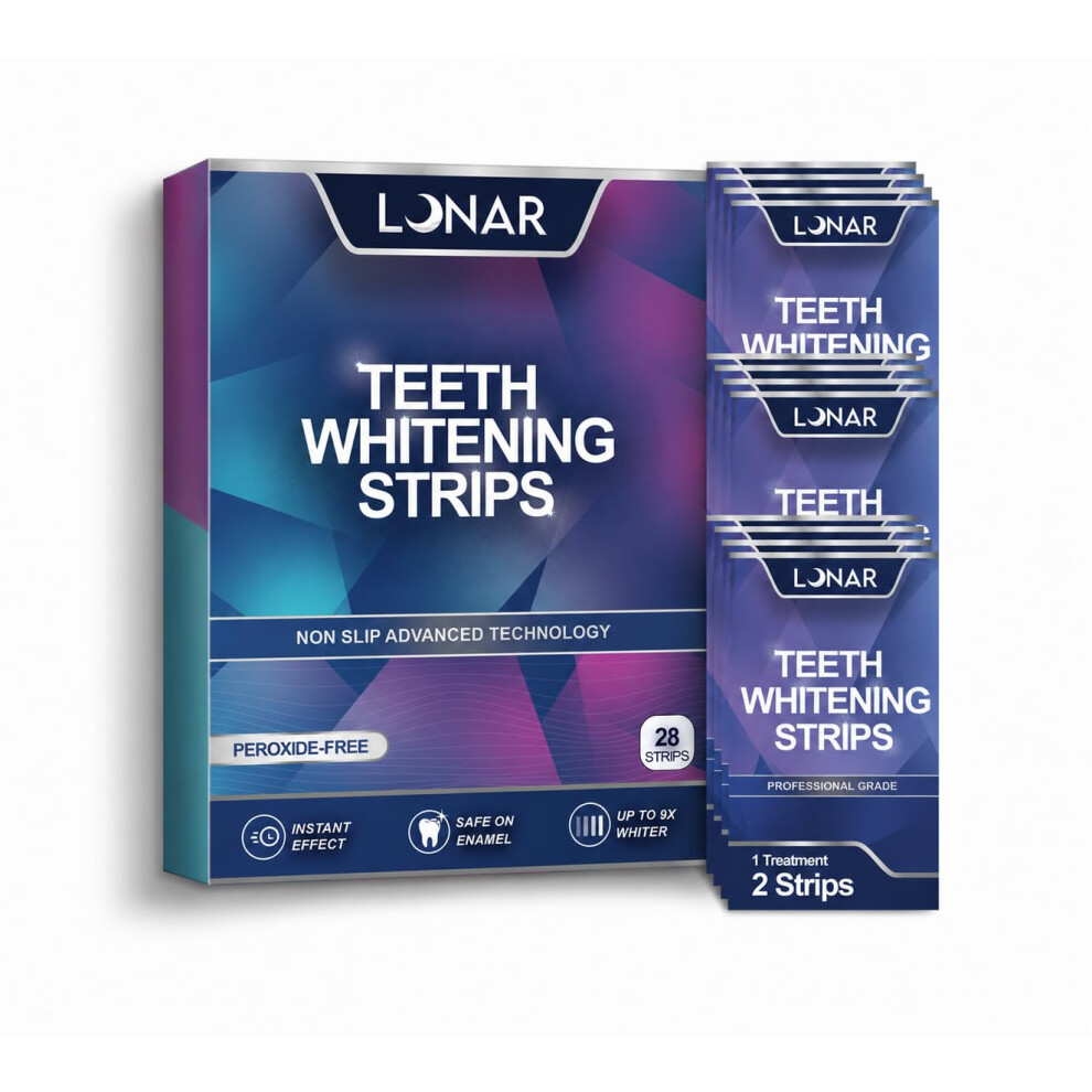 Lunar Teeth Whitening Strips, 28 Strips, Enamel Safe, Non Sensitive Formula, Non Slip, Removes Coffee, Wine & Smoking Stains,14 Day Treatment