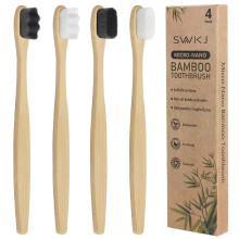 4 Pcs Soft Bamboo Micro-Nano Toothbrushes, Extra Soft Toothbrush with 20000 Bristles Designed for Sensitive Gums Kids Adults (White and Grey Bristl