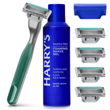 Harry's Plus - Starter Set for Men (Moss) - Premium Handle with 5 Razor Refills, 60ml Foaming Shave Gel and Travel Blade Cover