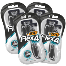 BIC Flex 4 Men's Razor, 4 x 3 Disposable Razors with 4 Blades Each with Aloe Vera & Vitamin E for a Gentle Shave