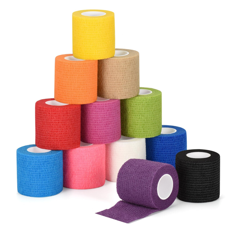 Sagafly 12Pcs Vet Wrap For Dog Self Adherent Bandage Pet Cohesive Bandages Elastic Self Adhesive Bandage Tape For Wrist Ankle Pet Vet Wrap 5Cm X 4.5M