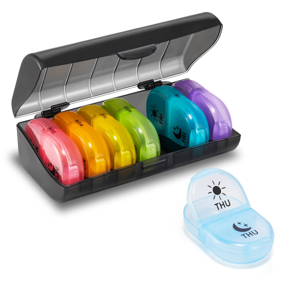 Fullicon Pill Box 2 Times A Day, Travel 7 Day, Weekly Medicine Organiser With Large Compartments To Hold Medication, Vitamin, Supplement, Tablet And