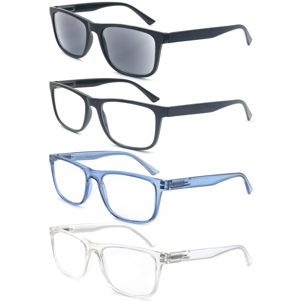 Modfans Reading Glasses For Men Women,Readers Glasses Lightweight With Comfort Spring Hinge,Large Square Eyeglasses With Glasses Pouch