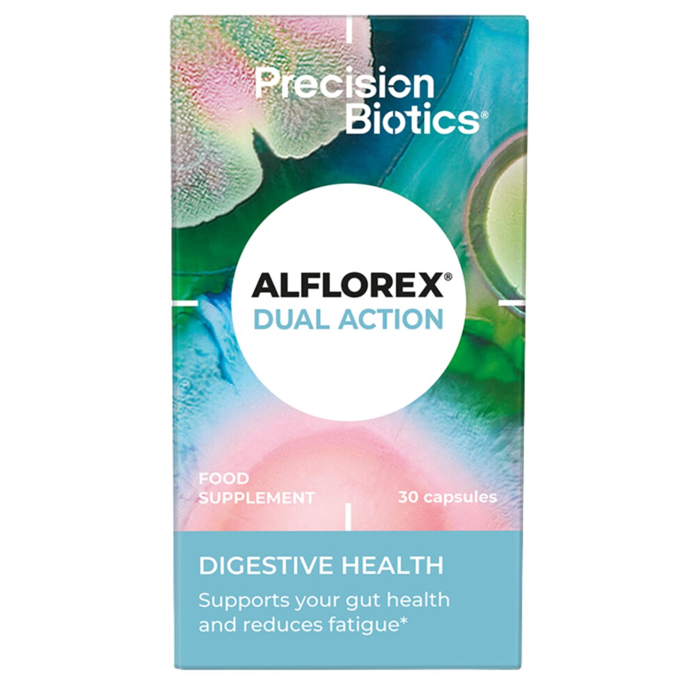Precisionbiotics Alflorex Dual Action - Daily Gut Health Probiotics Supplement With Unique Bifidobacterium Longum Bacteria Strains 35624 And 1714 + Calcium + Vitamin