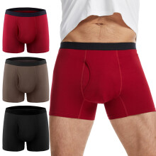YESWEL 3 Pack Incontinence Pants for Men, 50ml Washable Cotton Boxers Shorts with Absorbent Pad, Reusable Leakproof Briefs with Open Fly (3, Multicol