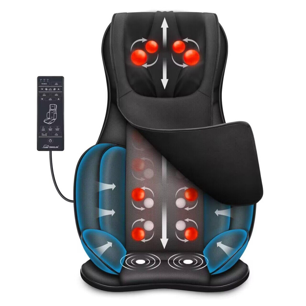 Snailax Full Body Massage Chair Pad Shiatsu Neck Back Massager With Heat And Compress, 3D/4D Kneading Full Back Massage Seat Portable Chair Massagers