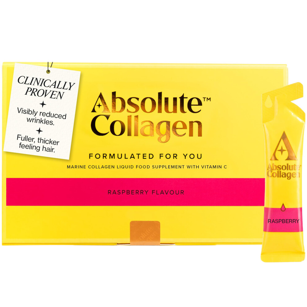 Absolute Collagen Marine Liquid Collagen Supplement For Women - 8000Mg Collagen In Each Sachet - New Raspberry Flavour - 14 Sachets Per Box
