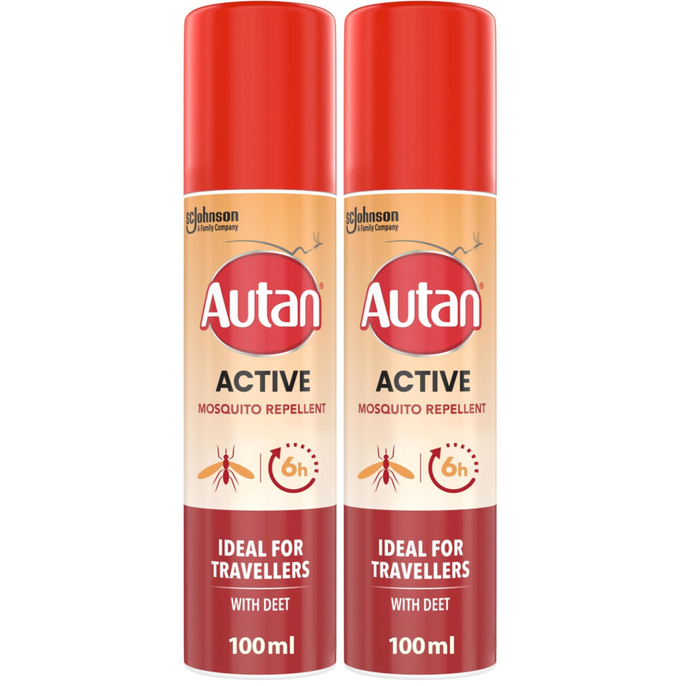 Autan Active Mosquito & Insect Repellent Spray, Travel Essentials, Deet Formula, Up To 6 Hours Protection Against Mosquitoes, 100 Ml (Pack Of 2)