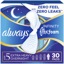 Always Infinity Feminine Pads for Women, Flexfoam Pads with Wings, Size 5, Extra