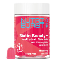 Nutriburst Biotin Beauty+ with 2500mcg Biotin, Iodine, Folic Acid, & Vitamins B6, B12, D3 • Support Healthy Hair, Skin & Nails • Sugar Free • Ve