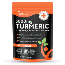 Turmeric Tablets 5000mg with Black Pepper & Ginger - 120 High Strength Curcumin Supplements - Turmeric and Black Pepper Tablets (N