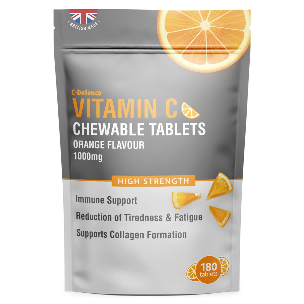 C.defence Vitamin C Chewable 180 Orange Tablets 1000Mg, Supports Immune Health