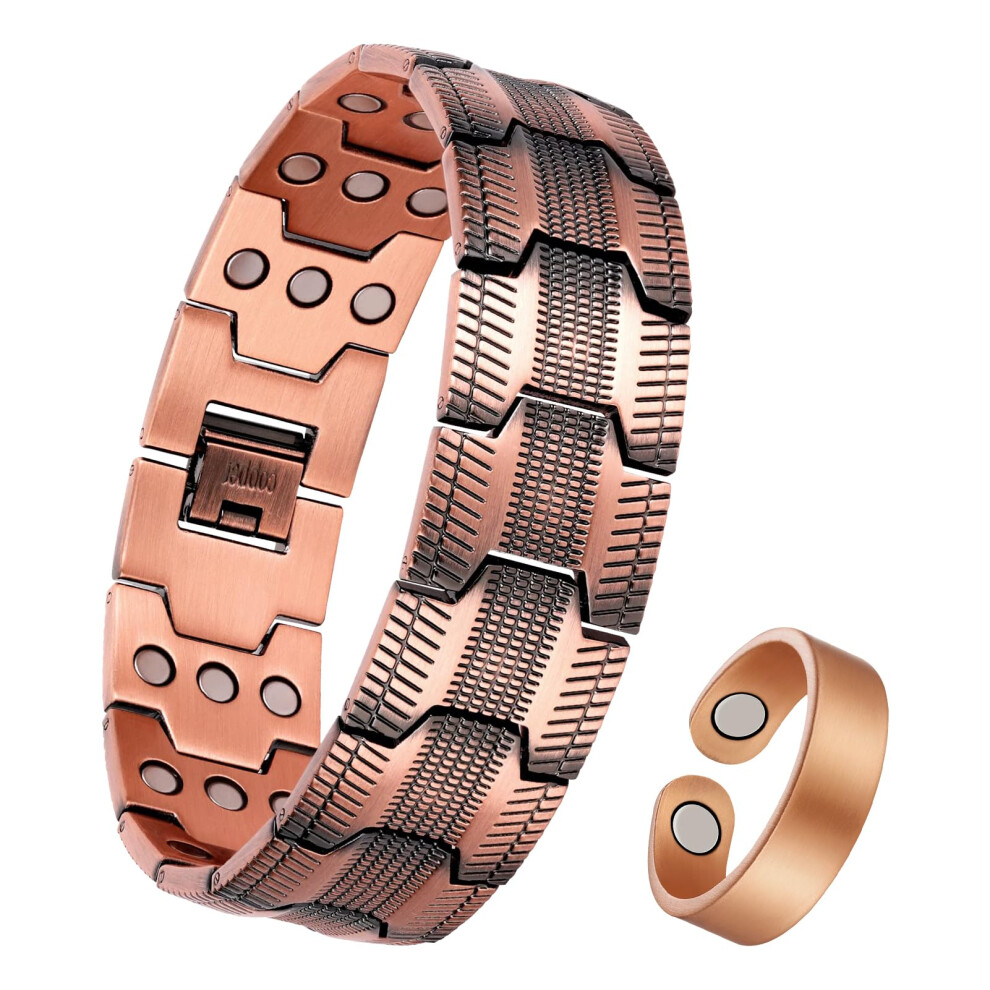 Jecanori Copper Bracelet For Men, 3X Ultra Strength Magnetic Bracelet For Men 57 Magnets (3500 Gauss) With Adjust Tool And Jewelry Gift Box Included,