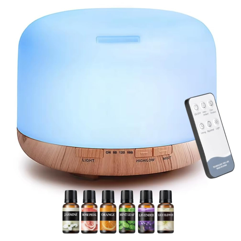 Azulon 500Ml Diffuser With 6 Essential Oils Set Ultrasonic Aromatherapy Air Humidifier