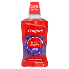 Colgate Max White Purple Reveal Mouthwash 500ml, Helps Prevent Yellow Discolouration, Keeps Teeth White for Longer, Lasting Stain Prevention, Alcohol